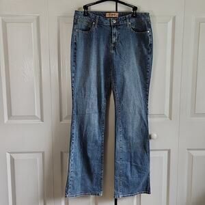 Hippie Women's Med Wash Mid-Rise Flare Jeans Size 14 Stretch Embroidered Pockets